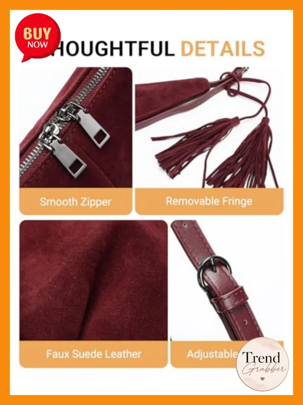 Faux Suede Tassel Hobo Shoulder Crossbody Bag